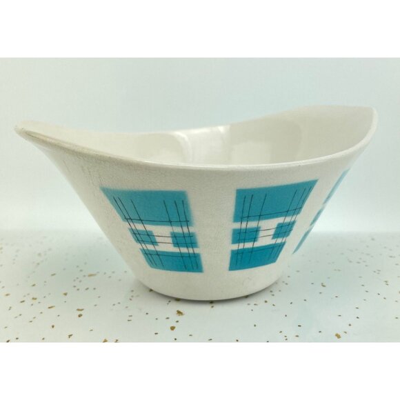 Vintage 1950s Primastone Danube bowl, teal, cream, grey, MCM decor - Picture 4 of 10